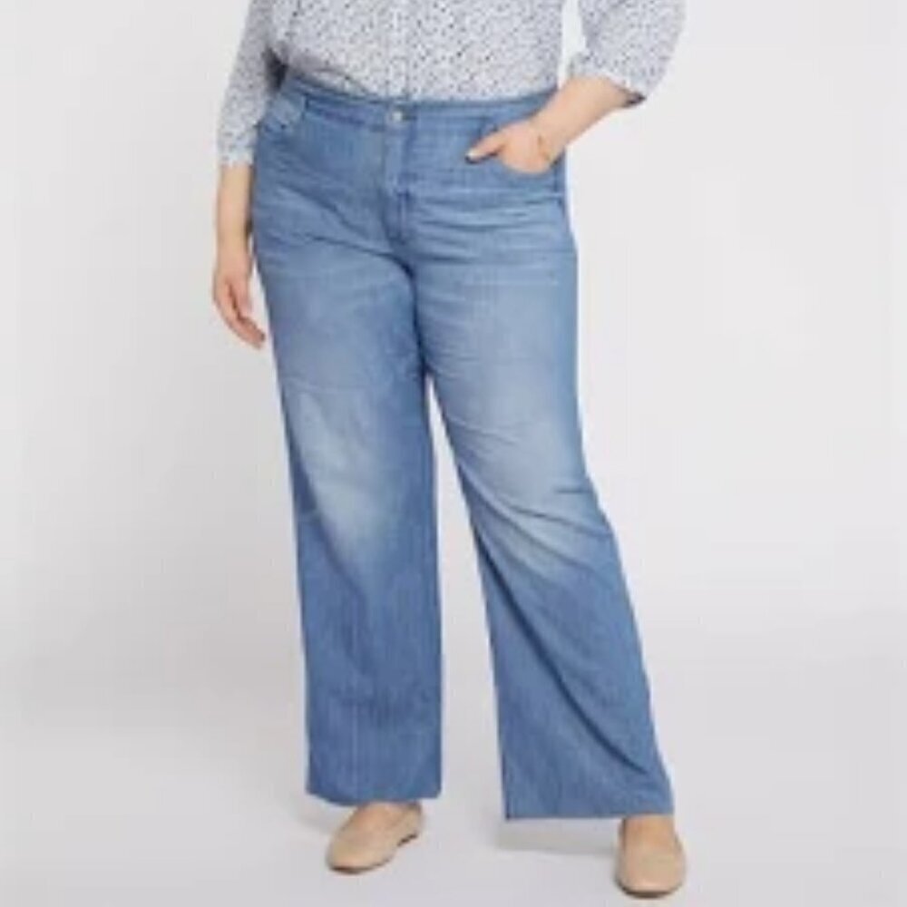 NYDJ Super Wide Leg Tummy Control Blue Denim Jeans Elastic Waist 2X